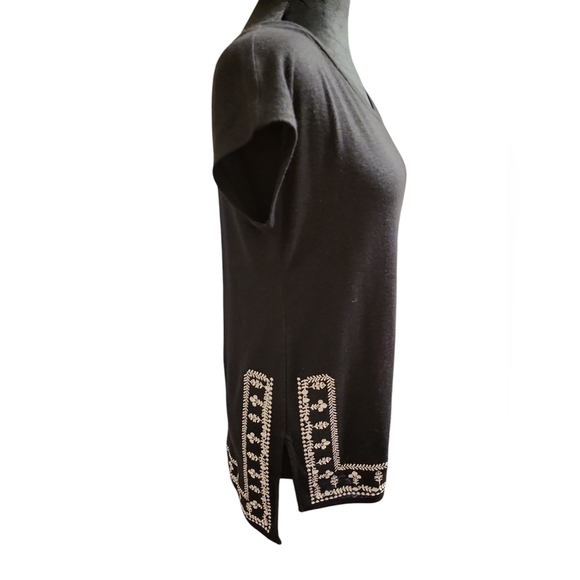 Liz Claiborne Petite Small black with Embroidered linen top - Picture 2 of 10